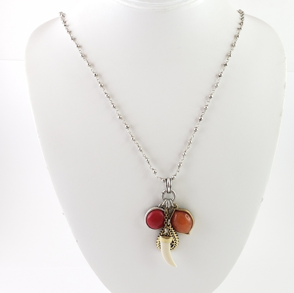 Lucky Brand Jewelry - Lucky Brand Necklace Boho Pendants Orange Layer Necklace Silver Tone